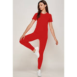 ROUND NECK SHORT SLEEVE TOP AND FULL LEGGINGS SET