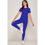 ROUND NECK SHORT SLEEVE TOP AND FULL LEGGINGS SET