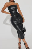 Faux Leather Strapless Midi Dress