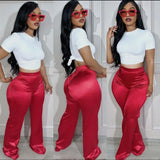 Satin Flare Pants Red